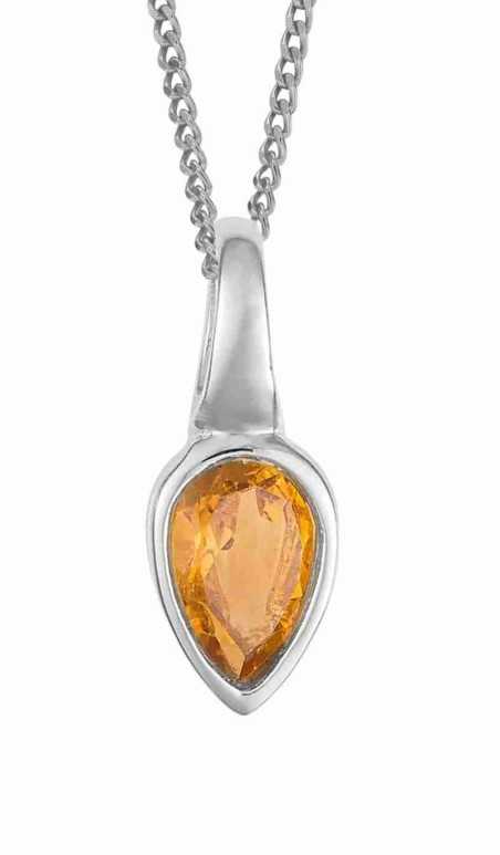 Collier citrine plaqué platine de novembre en argent 925