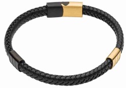 Mon-bijou - D5409a - Bracelet cuir de vachette véritable plaqué or en acier inoxydable
