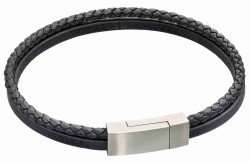 Mon-bijou - D5414 - Bracelet cuir de vachette véritable en acier inoxydable