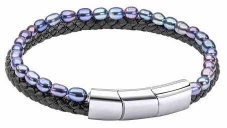 Bracelet cuir de vachette véritable et perle en acier inoxydable