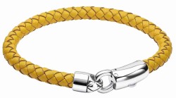 Mon-bijou - D5459a - Bracelet cuir de vachette véritable couleur moutarde en acier inoxydable