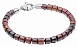 Mon-bijou - D5460a - Bracelet perle de bois naturel en acier inoxydable