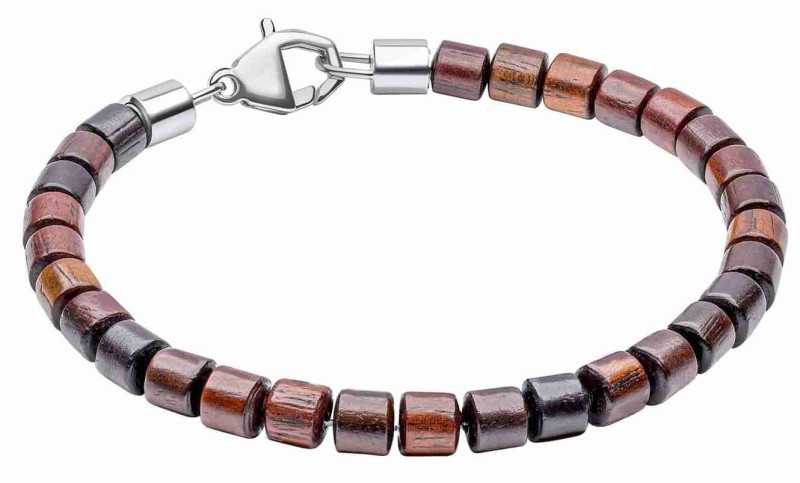 Bracelet perle de bois naturel en acier inoxydable