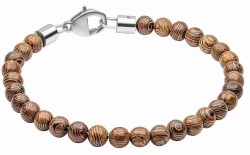 Bracelet perle de bois naturel en acier inoxydable