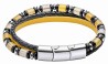 Bracelet jade jaune et onyx cuir de vachette véritable en acier inoxydable