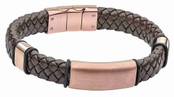 Mon-bijou - D5467 - Bracelet plaqué café cuir de vachette véritable en acier inoxydable