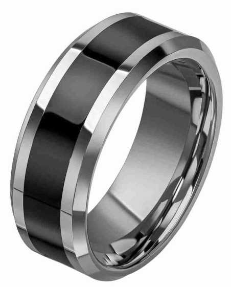 Bague émaille noir en tungstène