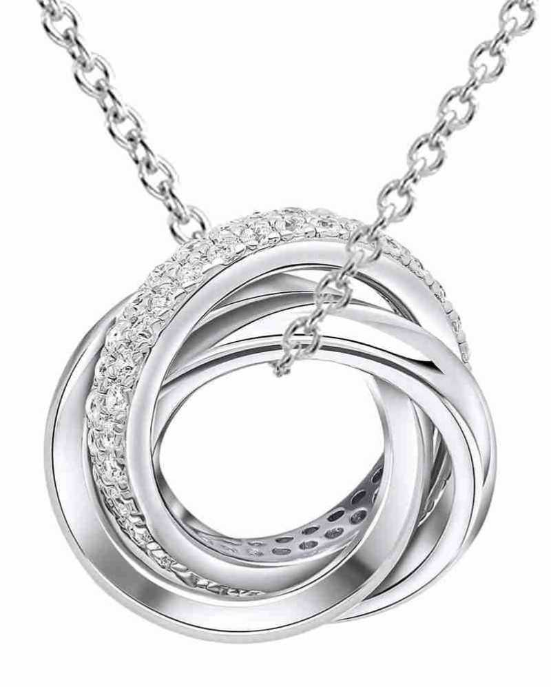 Collier zirconium trois anneaux en anneaux en argent 925