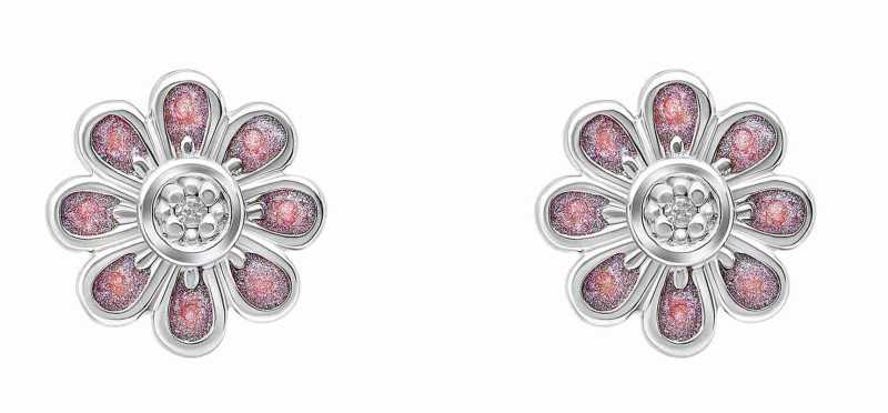 Boucle d'oreille diamant fleur en argent 925