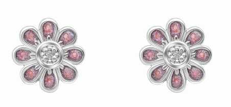 Boucle d'oreille diamant fleur en argent