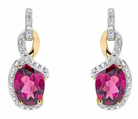 Boucle d'oreille diamant et grenat rhodonite en or 375