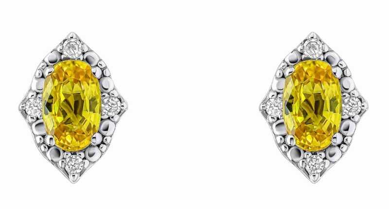 Boucle d'oreille diamant et saphir jaune en or 375