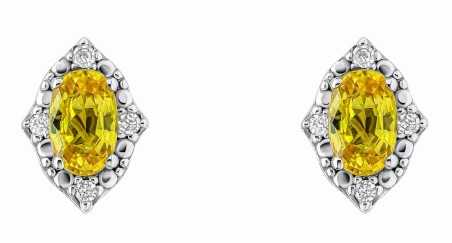 Boucle d'oreille diamant et saphir jaune en or