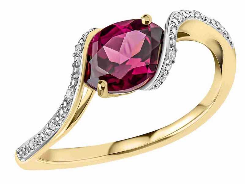 Bague diamants et grenat rhodonite en or 375