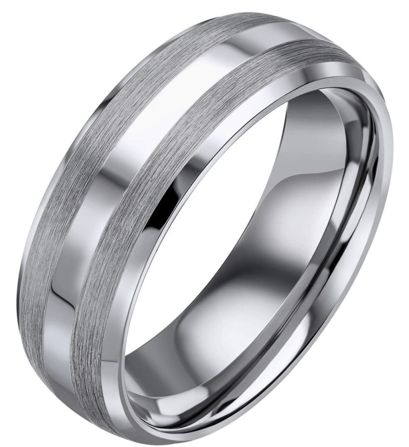 Mon-bijou - D3886 - Bague tungstène et acier inoxydable