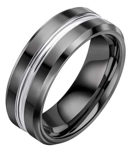 Mon-bijou - D3887 - Bague tungstène et acier inoxydable