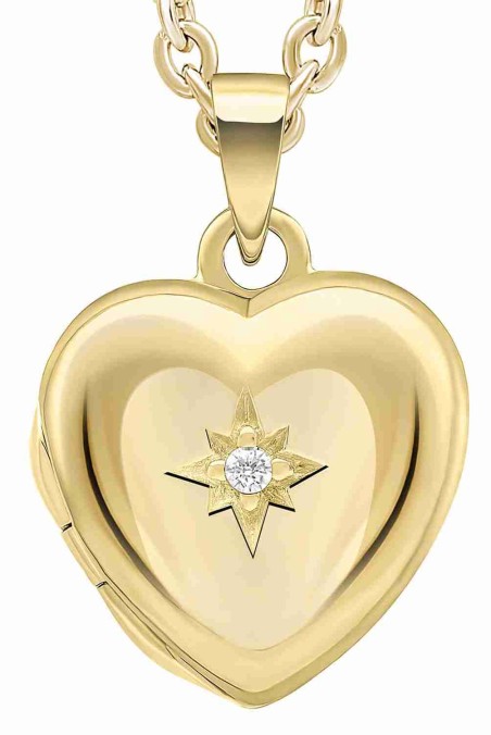 Mon-bijou - D5441A - Collier pendentif photo coeur zirconium plaqué or en argent 925