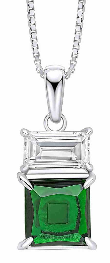 Collier zirconium blanc et vert en argent 925