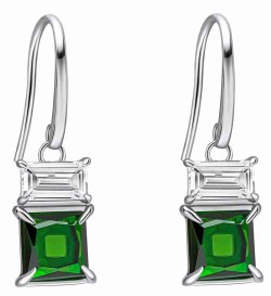 Boucle d'oreille zirconium vert et blanc en argent