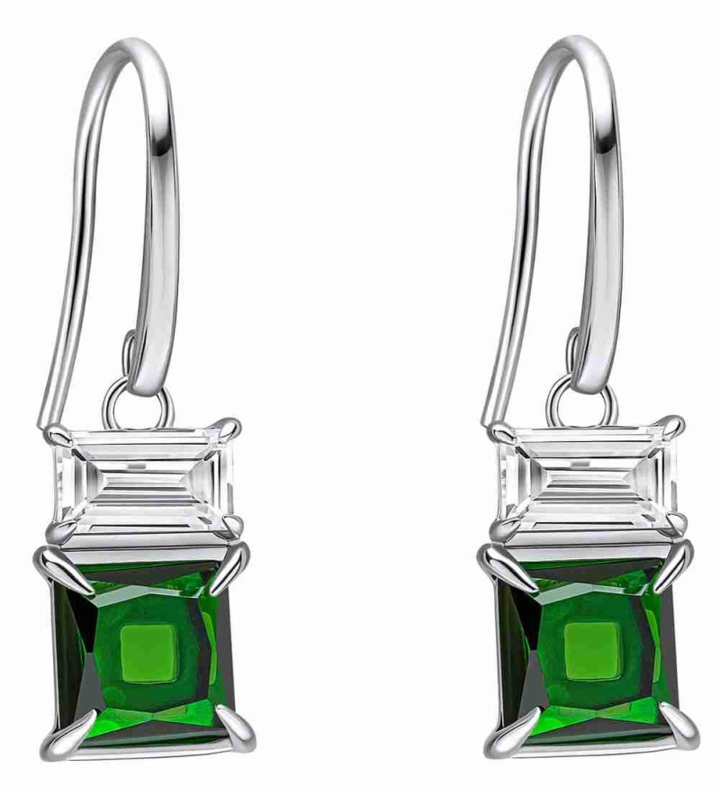 Mon-bijou - D6505 - Boucle d'oreille zirconium vert et blanc en argent 925