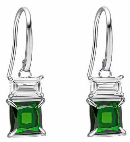 Boucle d'oreille zirconium vert et blanc en argent 925