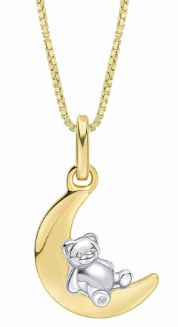 Collier petit ourson sur son clair de lune diamant plaqué or en argent