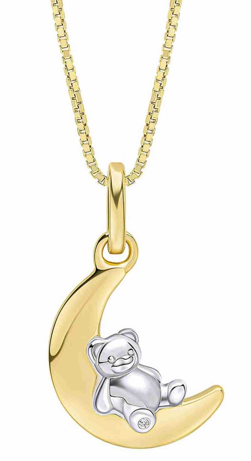 Collier petit ourson sur son clair de lune diamant plaqué or en argent 925