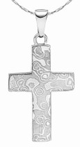 Collier croix en acier de Damas et en acier inoxydable