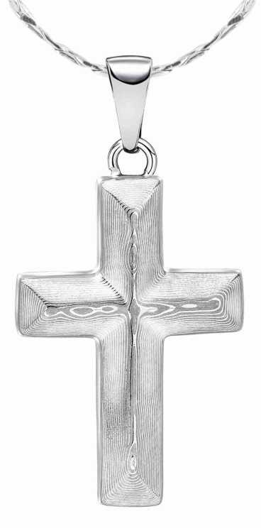 Collier croix en acier de Damas et en acier inoxydable