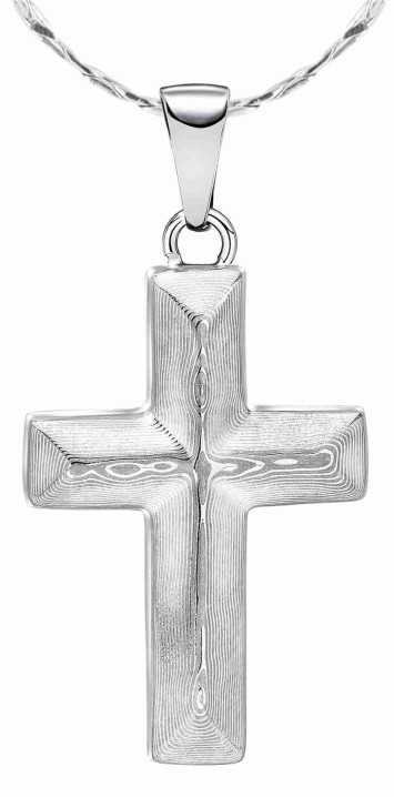 Collier croix en acier de Damas et en acier inoxydable