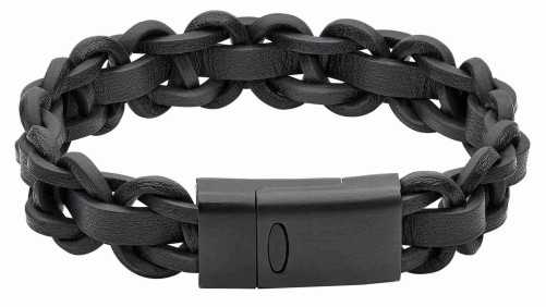 Bracelet cuir noir en acier inoxydable